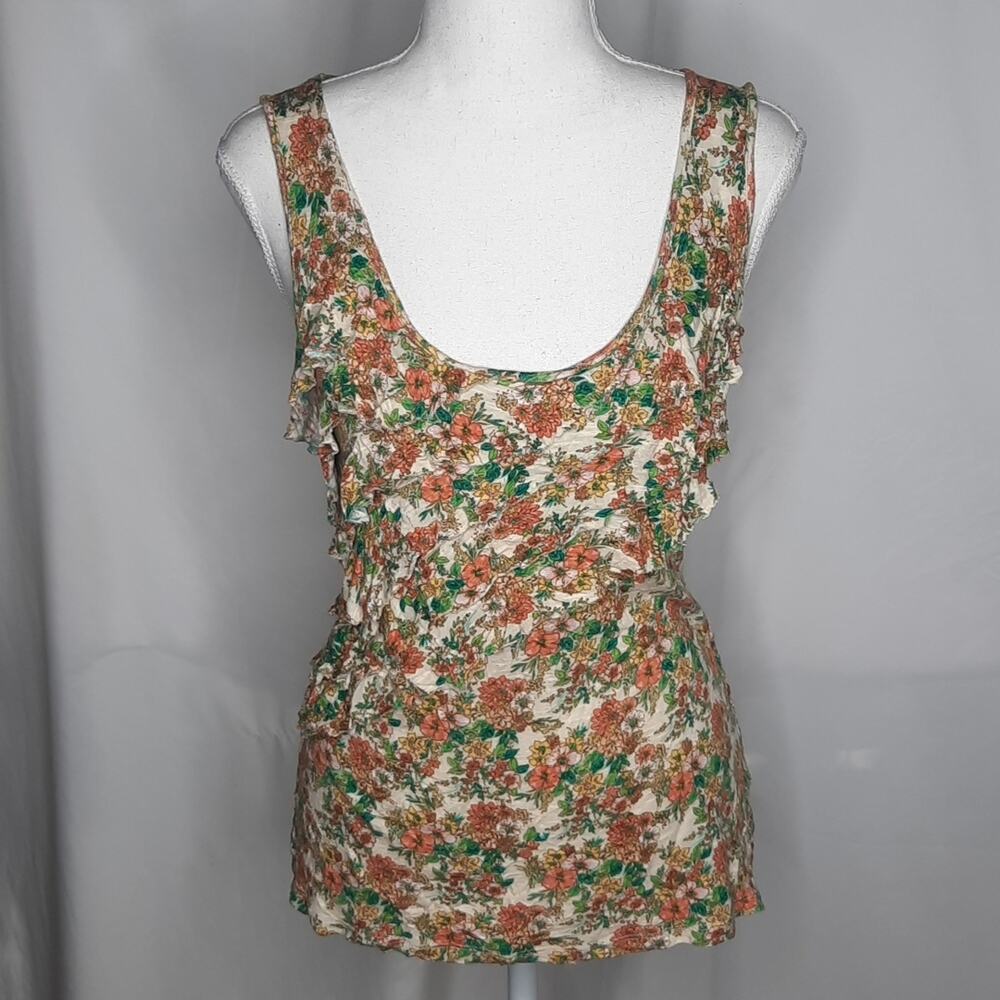 H.I.P. Women's Floral Ruffled Tank Top Small